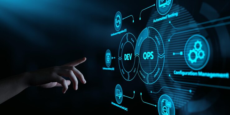 Foto devops desarrollo de software dev ops concepto de proceso de automatización de tecnología de negocios