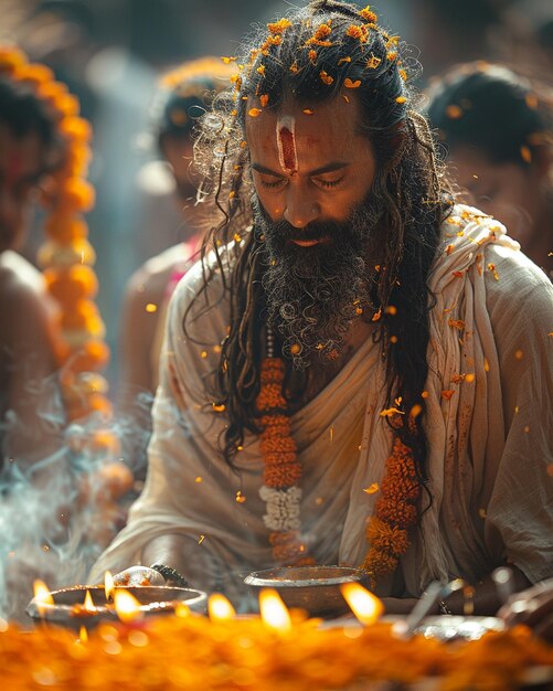 Foto devotos oferecendo orações e acendendo velas papel de parede