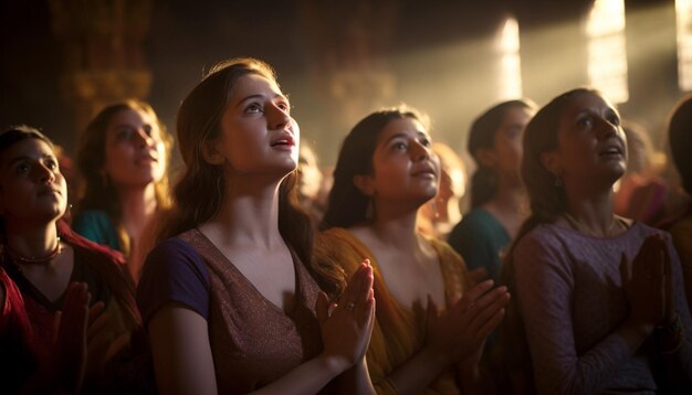 Foto devotos oferecendo orações e cantando hinos