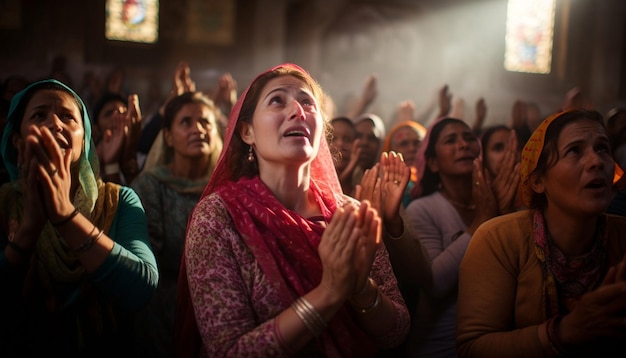 Foto los devotos ofreciendo oraciones y cantando himnos