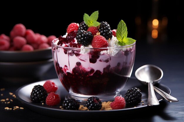 Dewberries en Berry Parfait La fotografía de imágenes de las frutas de Dewberry