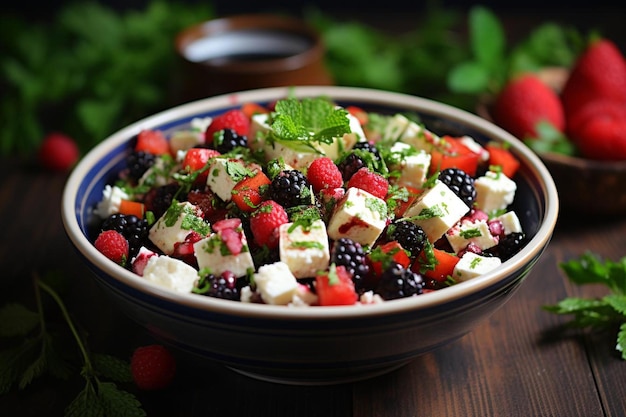 Foto dewberries en ensalada de bayas con feta fotografía de imágenes de frutas de dewberry