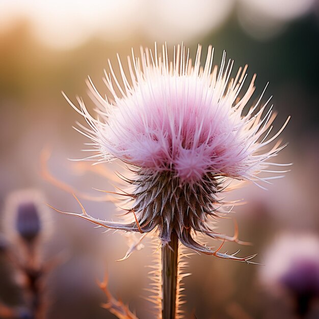 Foto dewkissed thistle na luz dourada gerada pela ia