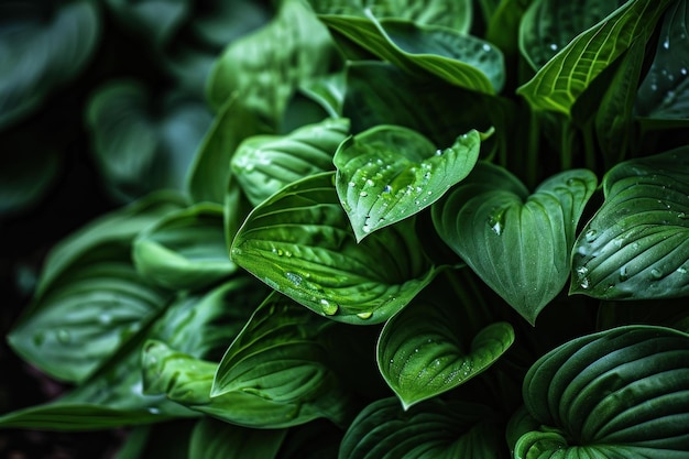 Foto dewy green hosta deja las hojas de cerca