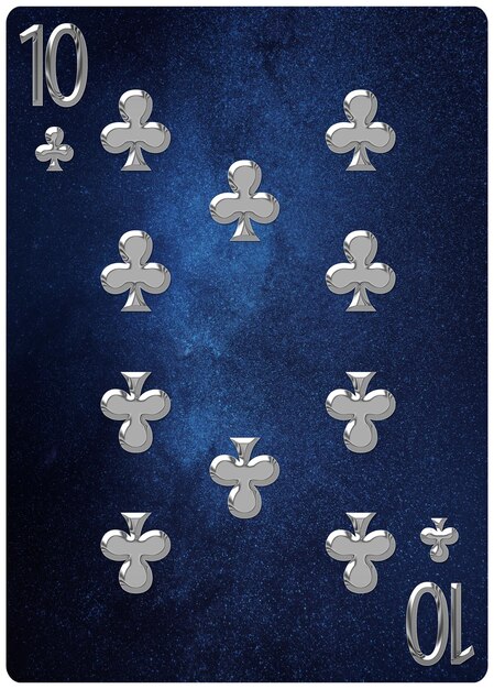 Dez de paus espaço de baralho fundo ouro símbolos de prata com traçado de recorte