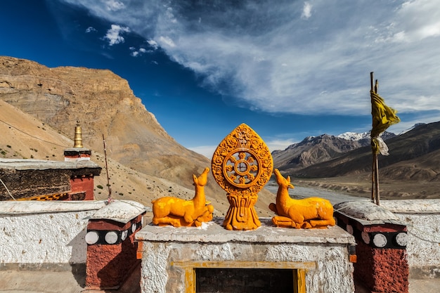 Dharmachakra Rad des Lebens in Key Gompa tibetisch buddhistisches Kloster Spiti Valley Himachal Pradesh Indien