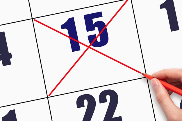 Día 15 del mes Fecha de calendario de texto de escritura a mano