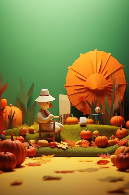 Foto día de acción de gracias 3d personaje diorama minimalista