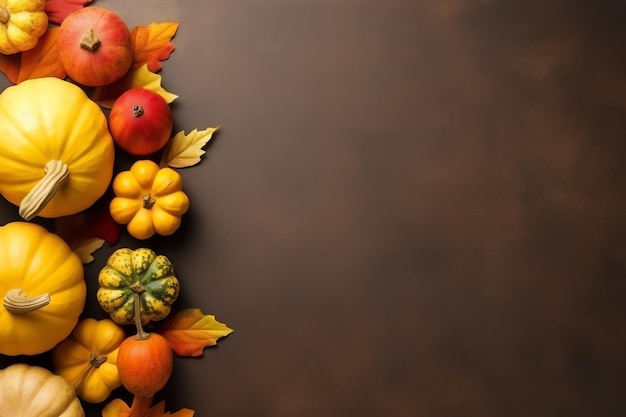 Día de Acción de Gracias o composición de otoño con hojas de naranjas de calabaza o comida de Acción de Gracias de pollo