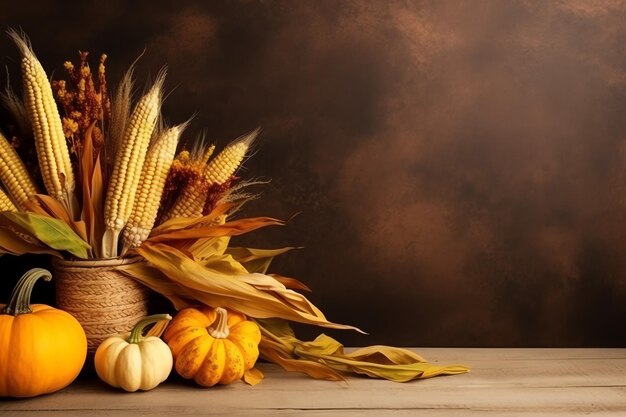 Día de Acción de Gracias o composición de otoño con hojas de naranjas de calabaza o comida de Acción de Gracias de pollo
