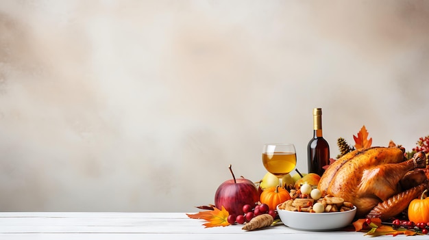 El día de Acción de Gracias pavo asado y decoración de otoño festiva copia espacio fondo