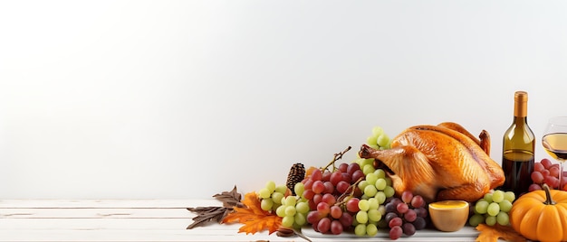 El día de Acción de Gracias pavo asado y decoración de otoño festiva copia espacio fondo