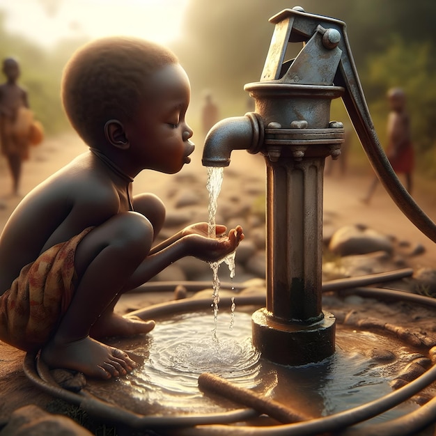 Foto el día del agua en las redes sociales, los niños necesitados buscan agua, el día del agua.