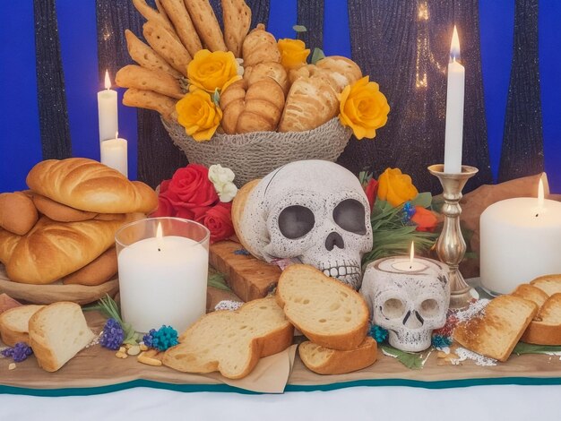 Foto día del altar de los muertos con pan y velas