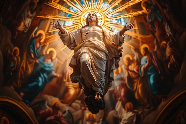 Foto día de la ascensión de jesucristo o día de la resurrección del hijo de dios concepto de día de la ascensión en la iglesia generativo ai