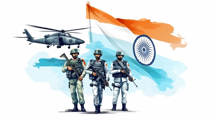 Día de la bandera de las fuerzas armadas indias 7 de diciembre Fuerzas armadas con vehículos militares avión de combate Helico
