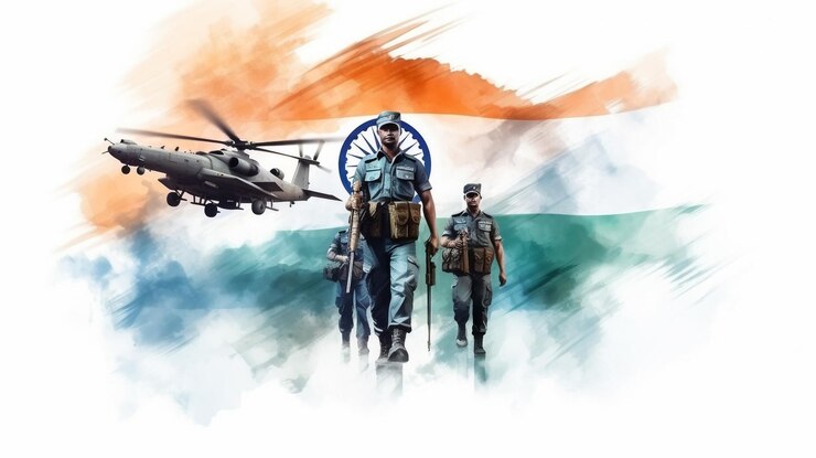 Día de la bandera de las fuerzas armadas indias 7 de diciembre Fuerzas armadas con vehículos militares avión de combate Helico