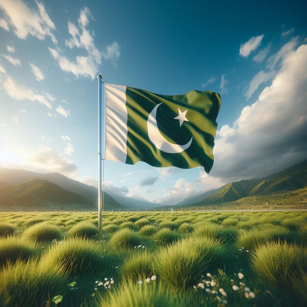 Foto el día de la bandera de pakistán se celebra con un fondo fotográfico creativo y único
