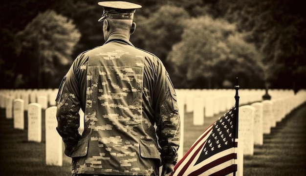 Día de los Caídos en Estados Unidos con bandera americana