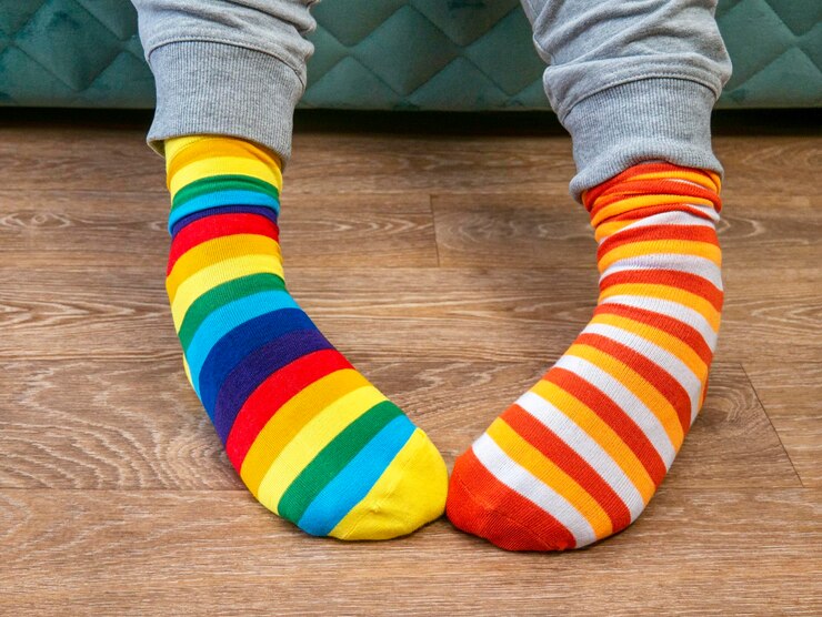 Foto día de los calcetines extraños día del calcetín solitario problema social del bullying calcetines extraños como símbolo síndrome de down