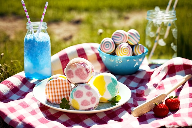 Día de campo de verano de piruletas caseras cremosas de hielo