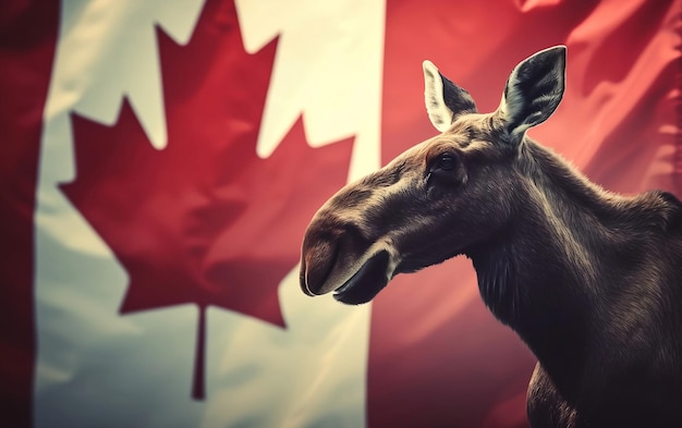 Día de Canadá Moose en el fondo de la bandera canadiense