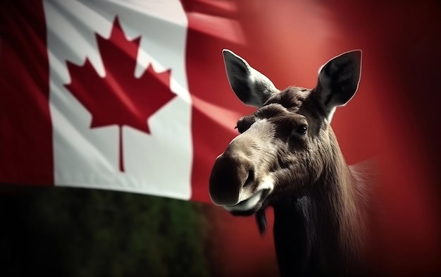 Día de Canadá Moose en el fondo de la bandera canadiense