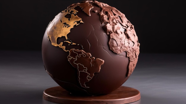 Día del chocolate planeta Tierra postre en una tienda de dulces fondo oscuro generado por IA