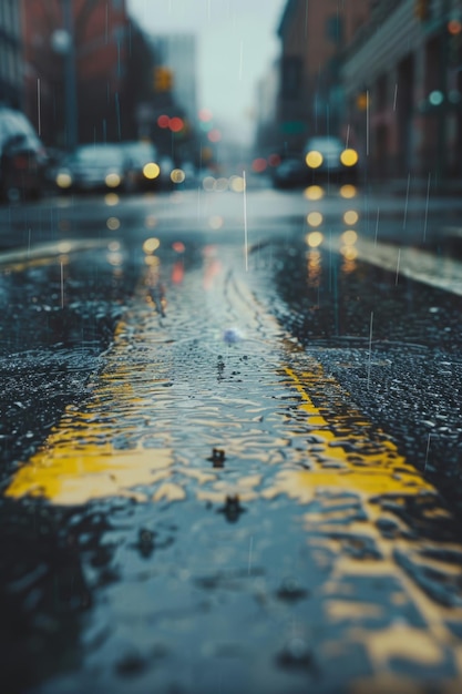 dia chuvoso na rua da cidade IA gerativa