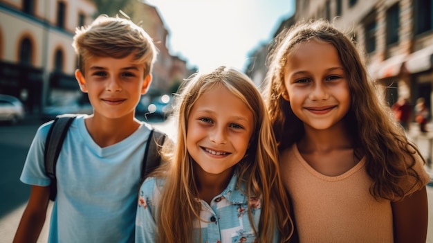 Dia da Amizade Amizade infantil Crianças felizes sorrindo para a câmera