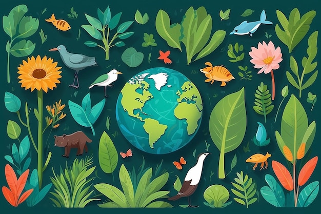 Dia da Biodiversidade Histórias de Mídias Sociais desenhos animados planos Templates desenhados à mão Ilustração de fundo
