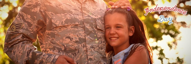 Foto dia da independência contra soldado com filha