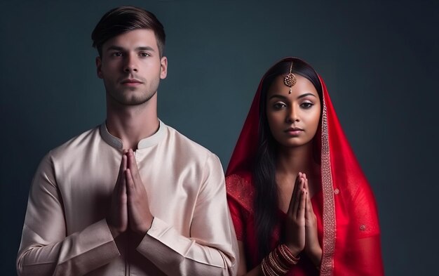 Dia da Independência da Índia Casal de diferentes religiões estúdio de retratos