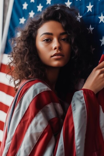 Dia da Independência uma mulher com uma bandeira americana
