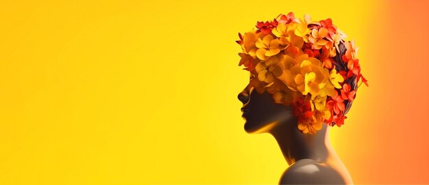 Foto dia da saúde mental cabeça feminina feita de flores coloridas pessoa fictícia criada com ia generativa
