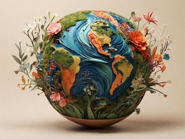 Dia da Terra Arte com um globo terrestre em flor Explore os intrincados ecossistemas do nosso planeta