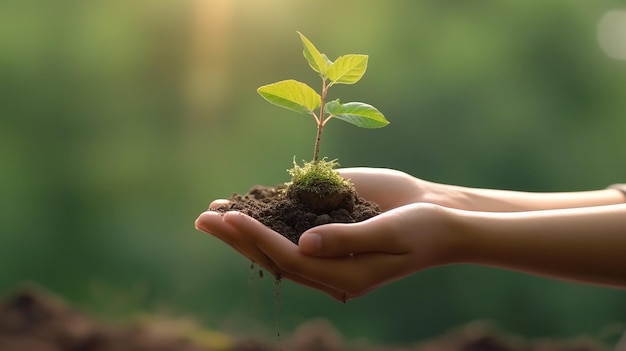 Dia da Terra do Meio Ambiente Nas mãos das árvores crescendo mudas Inteligência Artificial Geradora