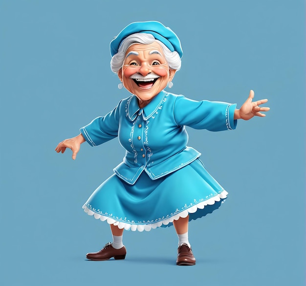Dia das avós velha avó mulher idosa uma velha mulher com um vestido azul e chapéu