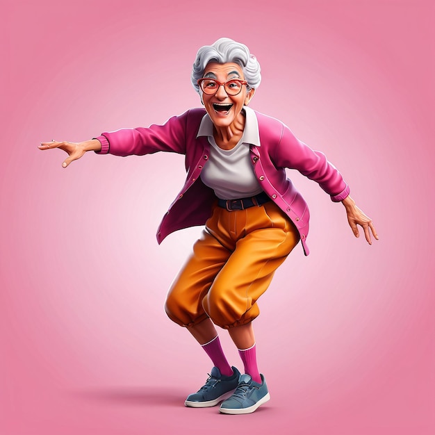 dia das avós velha avó mulher idosa uma velha mulher em um casaco rosa e calças laranja dancin