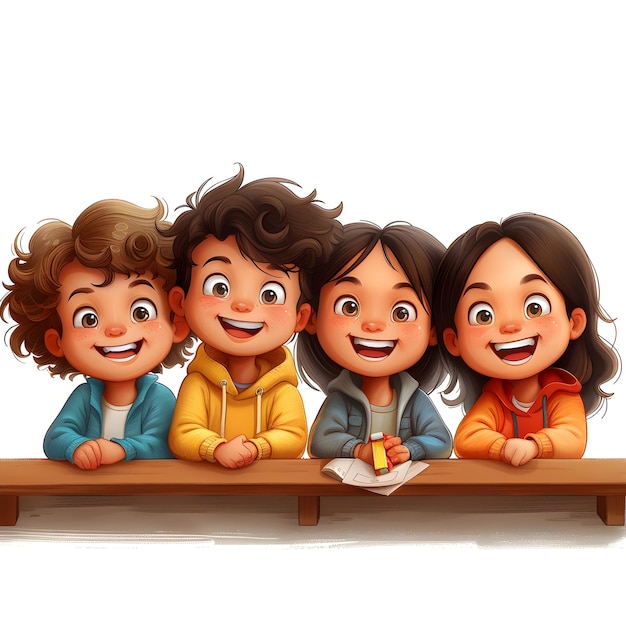 Dia das Crianças feliz design de cartão de saudação bonito com ilustrações de desenhos animados para crianças