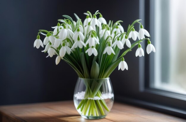 Dia das Mães Domingo das Mães Dia Internacional da Mulher bouquet de flores de primavera o início da primavera bouquet de gotas de neve em um vaso de vidro