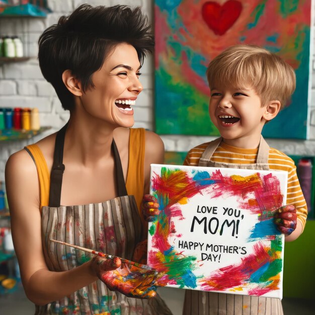 Foto dia das mães estúdio de arte diversão aventura de pintura colorida