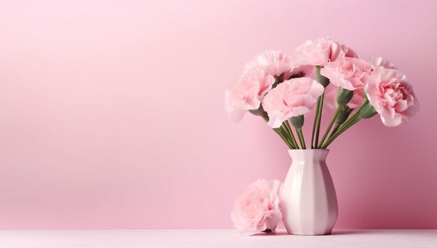 Dia das mães Flores cor de rosa em um vaso em um fundo rosa