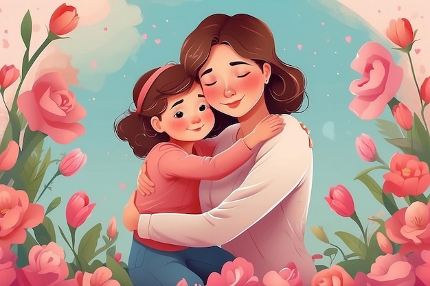 Dia das Mães mãe abraçando seu filho ilustração de fundo