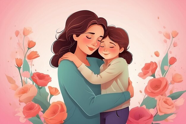 Dia das Mães mãe abraçando seu filho ilustração de fundo