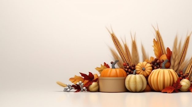 Dia de Ação de Graças ou composição de outono com folhas de abóbora laranja ou frango comida de Ação de Graças