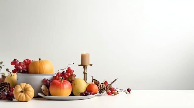 Dia de Ação de Graças ou composição de outono com folhas de abóbora laranja ou frango comida de Ação de Graças