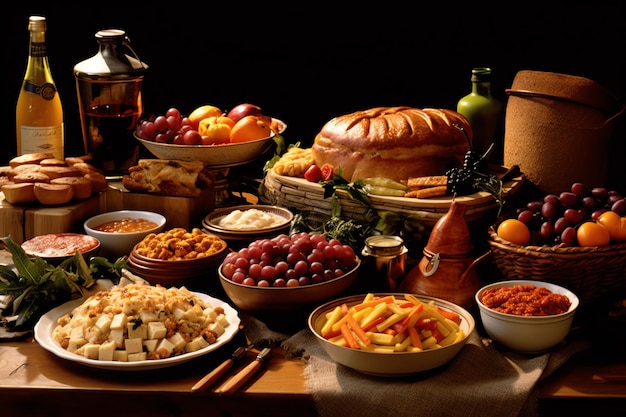 Dia de Ação de Graças ou composição de outono com folhas de abóbora laranja ou frango comida de Ação de Graças