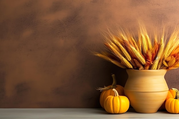 Dia de Ação de Graças ou composição de outono com folhas de abóbora laranja ou frango comida de Ação de Graças