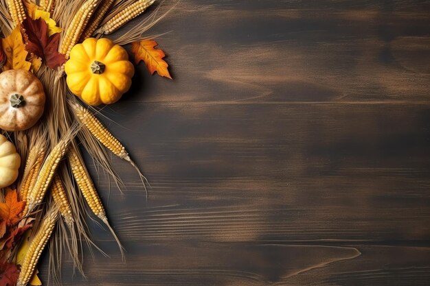 Dia de Ação de Graças ou composição de outono com folhas de abóbora laranja ou frango comida de Ação de Graças